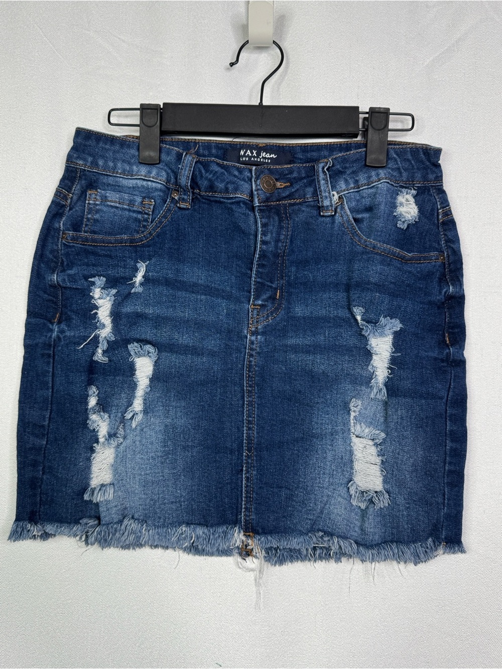 587. Wax Jean Distressed Blue Denim Mini Skirt Medium